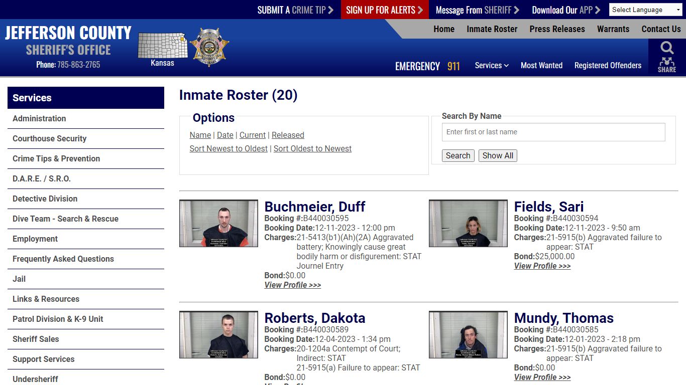 Inmate Roster - Jefferson County, Kansas Sheriff's Office
